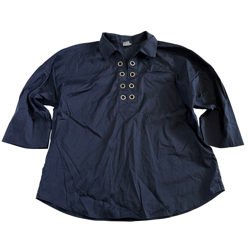 Chico's Navy Blue Grommet Detail Blouse